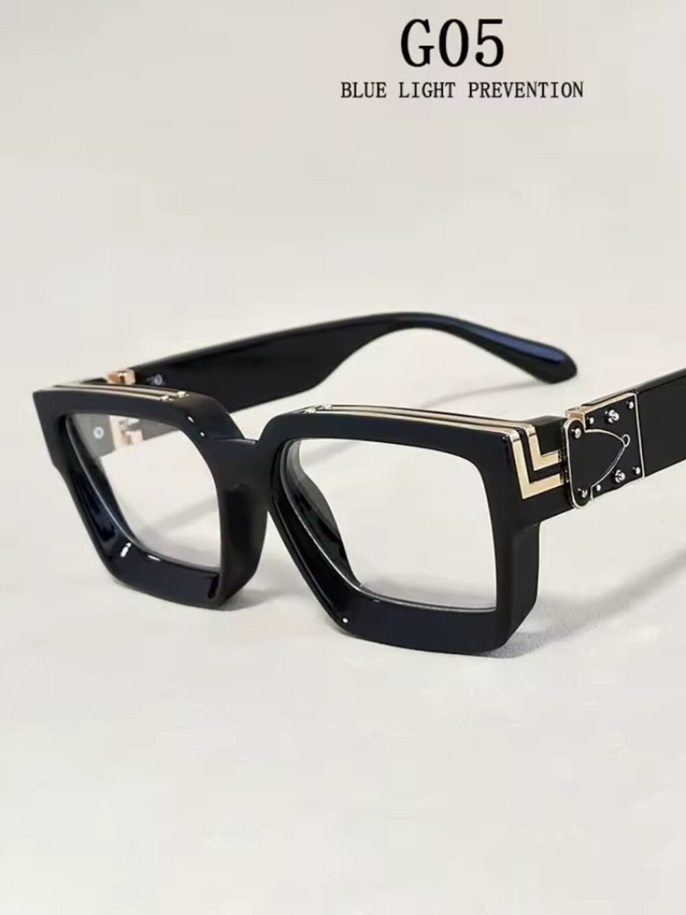 Luxury Brand Men Designer Square Frame Clear Lenses Glasses Gold Black